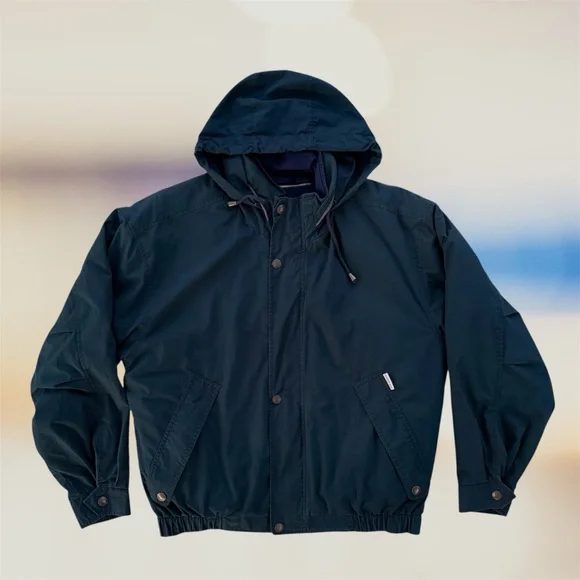 London Fog Green and Navy Blue Bomber Jacket with Removable Liner, Men's Medium - Picture 2 of 10